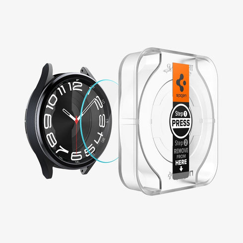 AGL07066 - Galaxy Watch 6 Classic (47mm) Screen Protector EZ FIT GLAS.tR showing the watch face